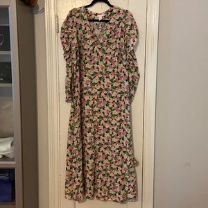H&M Bubble Sleeve Floral Midi Dress